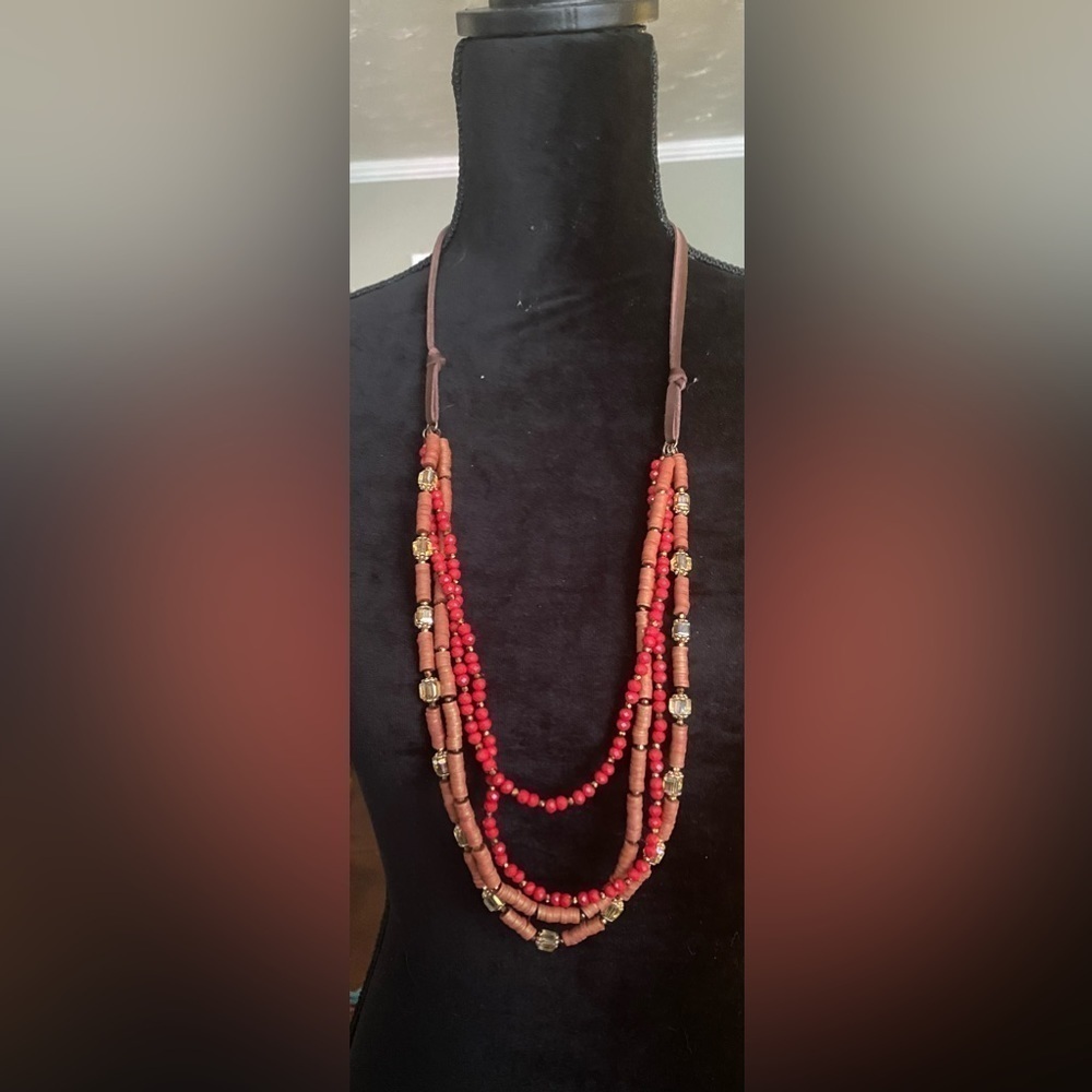 Sunshine and Rodeos suede Red & Brown Long Southwestern Necklace
